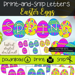 Juegos de letras de huevos de Pascua imprimibles para tablones de anuncios, letreros para fiestas navideñas, exhibiciones de primavera, decoraciones de Pascua y primavera para el aula