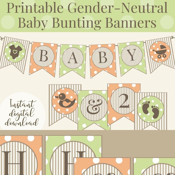 Gender-Neutral Baby Shower DIY Printable Bunting Banner, Unisex Colors for Baby Sprinkle and Parties, Download Letter Flags as Decorations