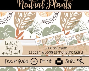 Neutrale Boho Pflanzen Bulletin Board Border Strips | Druckbare Borte für Klassenzimmer | Lehrer Bordüren | Plants & Organics Minimalist Class Decor