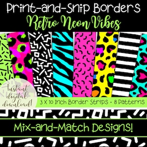 Bulletin Board Borders | Neon Retro Theme Classroom | Printable Border Strips for Teachers | Bright Leopard Print Trim | Bulletin Board Idea