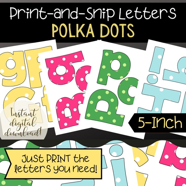 Printable Polka Dot Bulletin Board and Banner Letters, Classroom Decor and DIY Signs, Digital Educational Supplies for Teachers