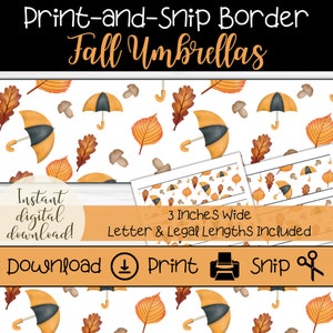 Fall Umbrellas Bulletin Board Border: Autumn Classroom Decor (Digital Download)