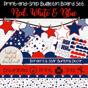 Patriotic Holiday Bulletin Board Theme | Red, White and Blue Stars Pattern | Printable Patriotic Borders | Patriotic Classroom Decorations
