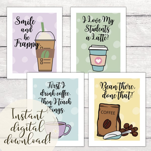 Coffee Poster Prints for Teachers | Printable Classroom Poster Set | Latte Theme & Coffee Beans | Cute Motivational Posters for Classroom