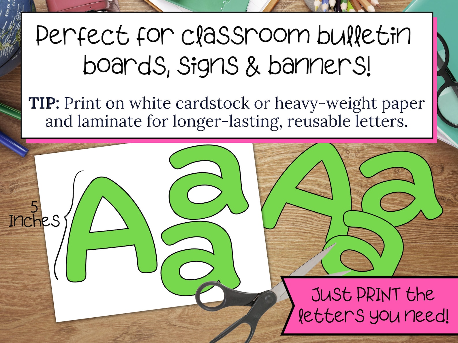 Printable Classroom Bulletin Board Letters in Vibrant Color Assortment, 5 Inch Letter Sets for
