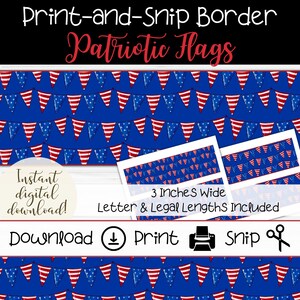 Patriotic Bulletin Board Border | Printable Holiday Trim | American Flag Theme | Cute Classroom Decor | July 4th | President&#39;s Day | Veteran