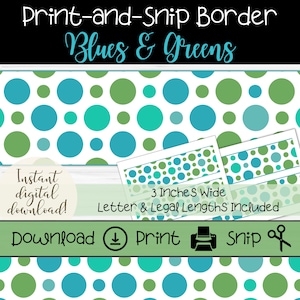 Bulletin Board Border | Green & Blue Polka Dot Theme | Printable Border Strips for Teachers | Cute Bulletin Board Trim | Classroom Border