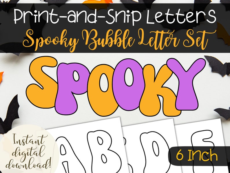 Spooky Halloween Bubble Letter Set Large Printable Bulletin - Etsy