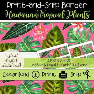 Plants Border | Hawaiian Tropical Theme | Bright Pink & Green | Printable Classroom Decor | Bulletin Board Trim | Jungle Party Decorations