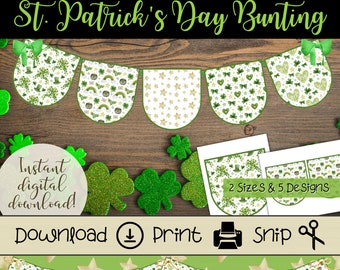 Printable Bunting Banner Flags for St. Patrick's Day, Classroom and Party Decor, DIY St. Paddy's Day Rounded Garland in Two Sizes