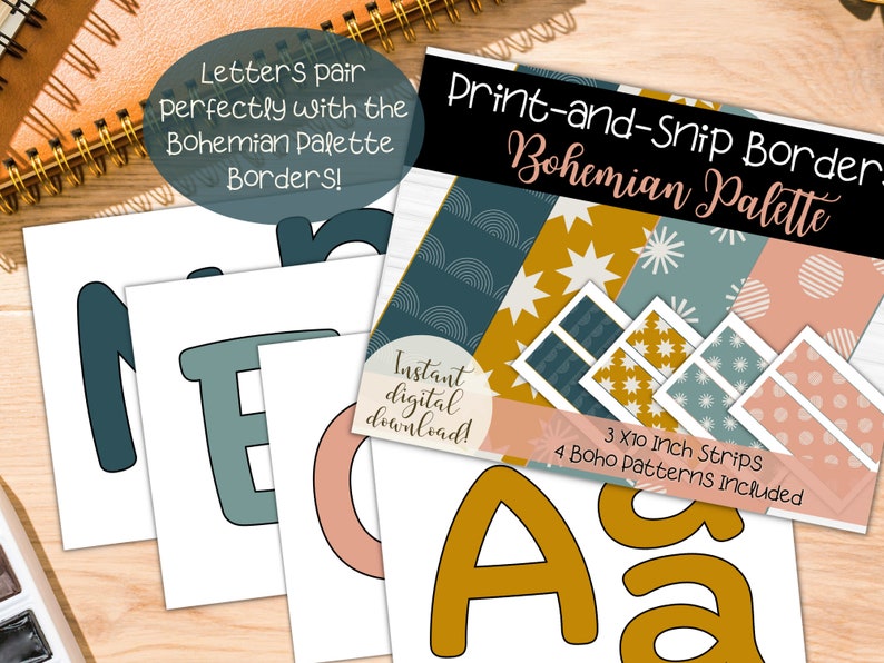 Printable Bohemian Color Palette Letter Sets for Bulletin Boards, DIY