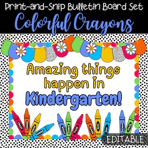 Crayon Bulletin Board Set | Colorful Back to School Display | Printable Wall Display | Bright Classroom Theme | Elementary School Teachers