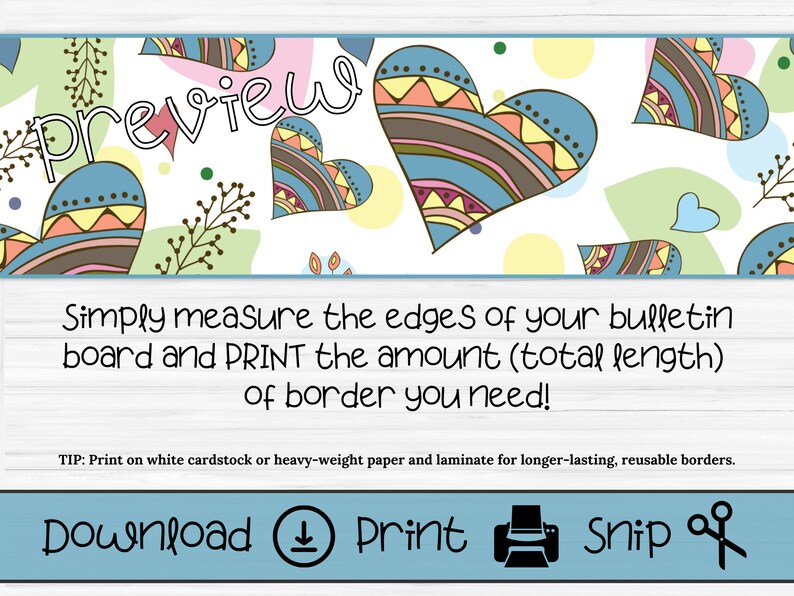 Printable Bulletin Board Border and Letter Set in Boho Hearts Pattern