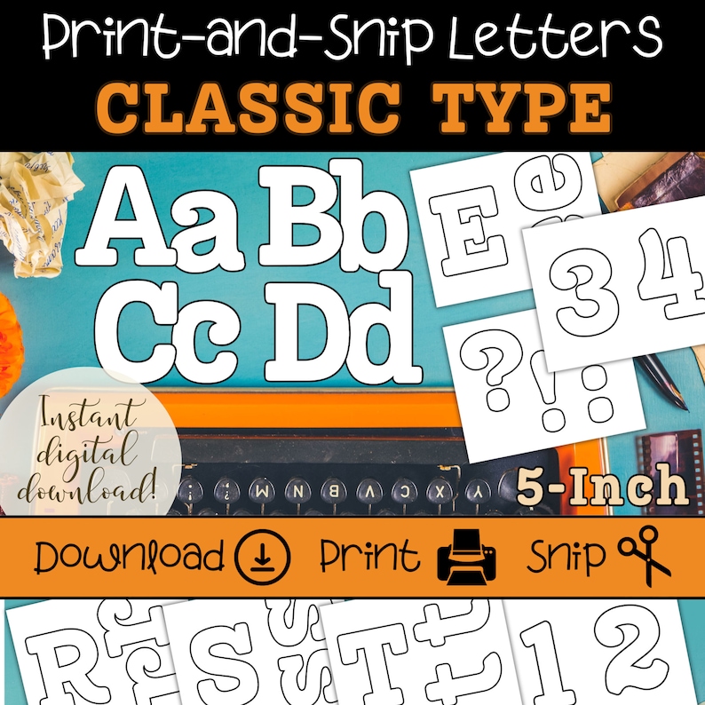 Typewriter Font 5-inch Letters, Printable Bulletin Board Alphabet ...