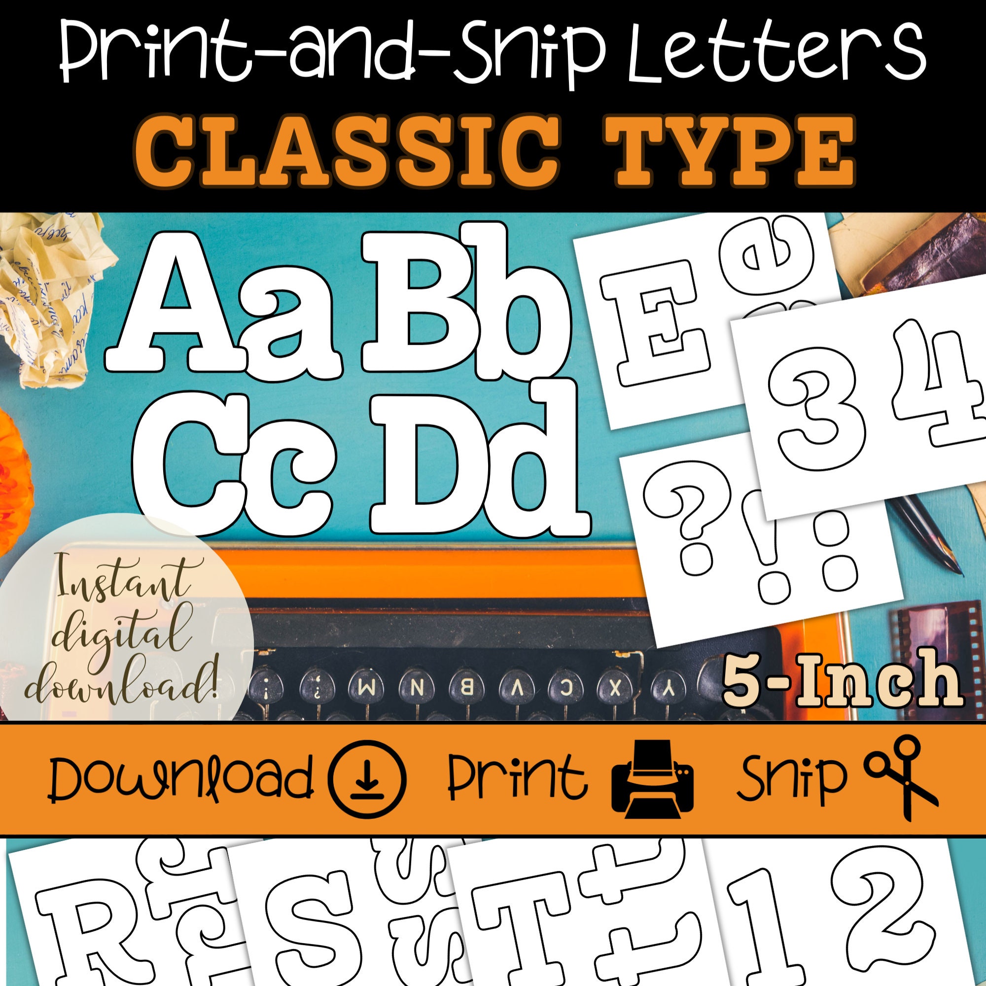 Classic Typewriter Style Font Bulletin Board Letters, Printable Large Alphabet, Black Ink Outline, 5 Inch Letter Set, DIY Signs & Banners - Etsy classic-typewriter-style-font-bulletin-board-letters-printable-large-alphabet-black-ink-outline-5-inch-letter-set-diy-signs-banners-etsy