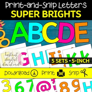 Neon Bulletin Board Letters | Printable Letter Sets for Teachers | Fluorescent Green & Blue | Large Hot Pink and Yellow Letters | 5 Inch