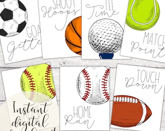 Sportprints voor kinderen | Afdrukbare muurkunst | Voetbalprint | Voetbal en honkbal | Softbalprint meisjes | Sportslaapkamerdecoratie | Atletische decoratie