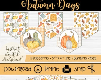 Watercolor Autumn Bunting Banner: Fall Decor (PDF)