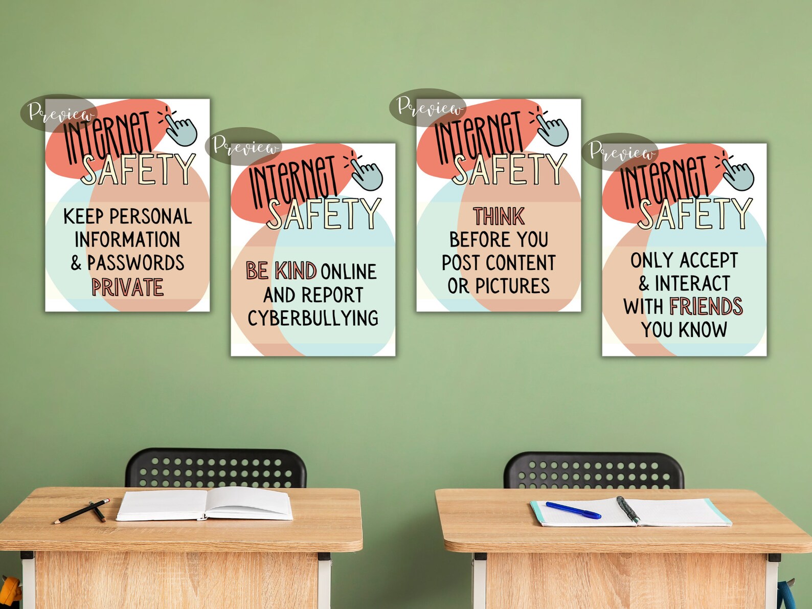 Internet Safety Classroom Poster Set: Neutral Minimalist Prints ...