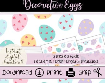 Printable Border for Classroom Bulletin Board in Decorative Pastel Easter Egg Pattern, Teacher Decor, Holiday Bulletin Boards and Displays