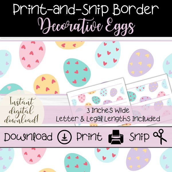 Printable Border for Classroom Bulletin Board in Decorative Pastel Easter Egg Pattern, Teacher Decor, Holiday Bulletin Boards and Displays