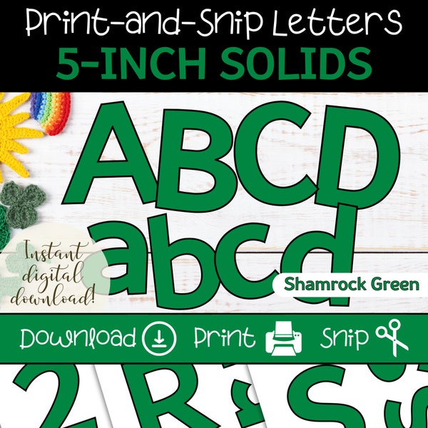 Green Bulletin Board Letters, Printable Alphabet & Numbers Set, Shamrock Green, Holiday Classroom Door Display, 5 Inch Teacher Letters