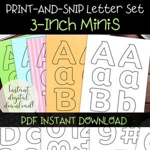Conjunto de letras para impressão em quadro de avisos | Letras tamanho mini de 3 polegadas | Letras para professores | Placas e faixas faça você mesmo | Alfabeto e números