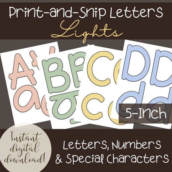 Printable Letters & Numbers for Bulletin Boards and Signs, 4 PDF Sets,  Light Colors, Banners, Print and Cut, Classroom, Download, 5 Inches 