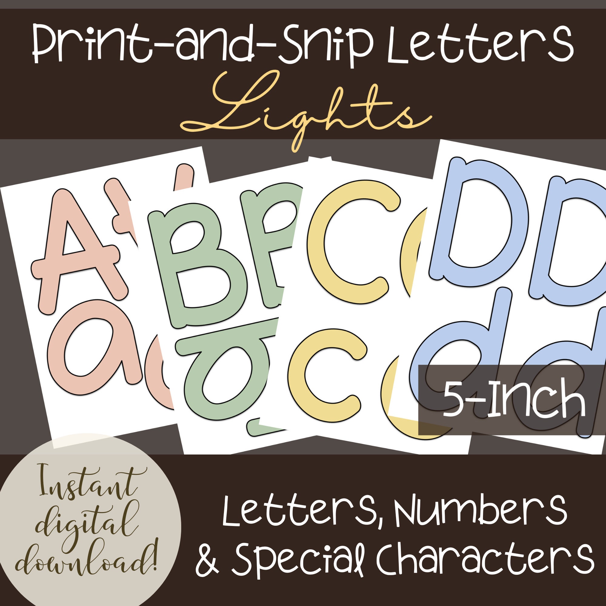 Printable Letters & Numbers for Bulletin Boards and Signs, 4 PDF Sets,  Light Colors, Banners, Print and Cut, Classroom, Download, 5 Inches -   Sweden