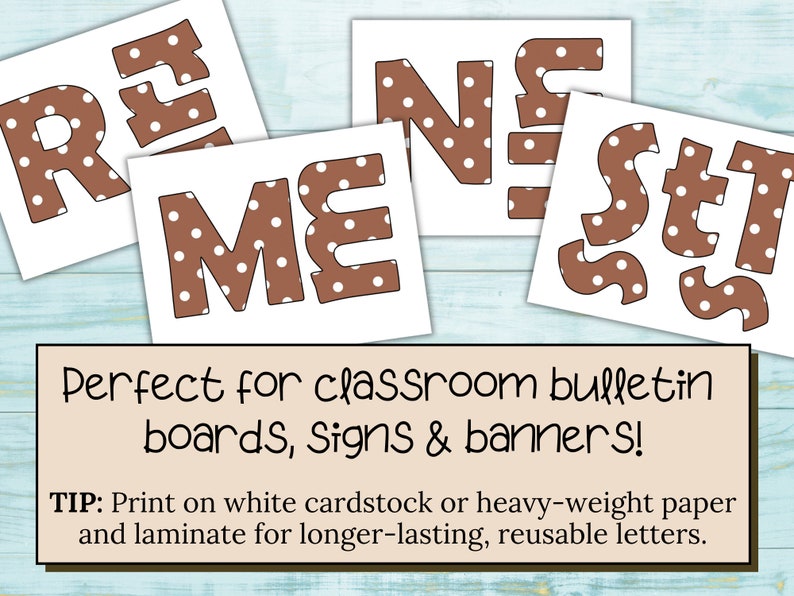Brown Bulletin Board Letters Printable Letter Set for Teachers Fall