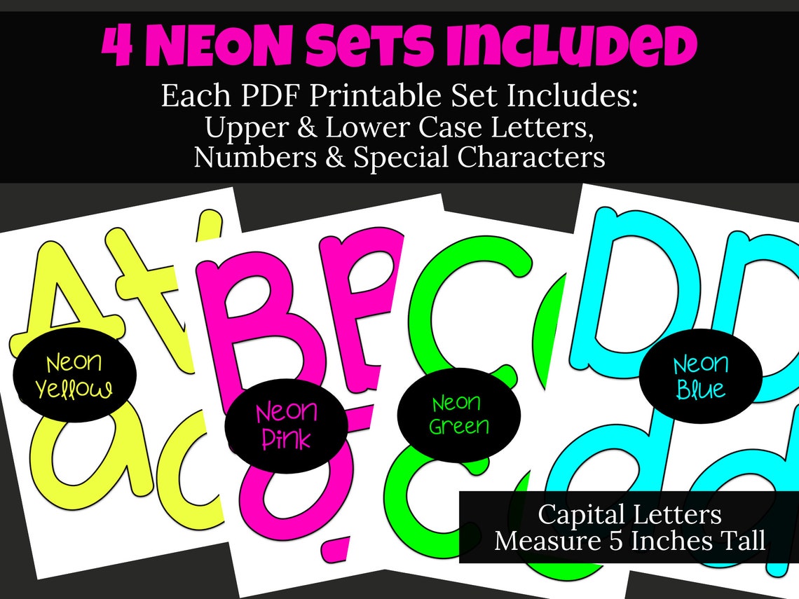 Printable Neon Letters Numbers & Special Characters 4 Sets Etsy