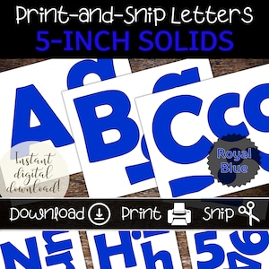 Letras imprimibles para tablón de anuncios en azul real, impresión bajo demanda, juego de letras de 5 pulgadas para maestros, letreros y pancartas de bricolaje, exhibiciones en el aula