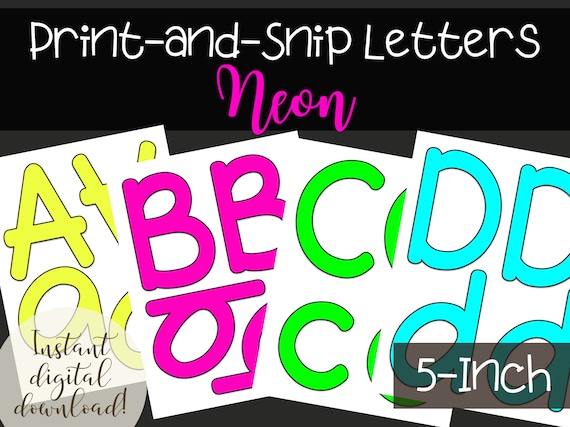 Printable Neon Letters, Numbers & Special Characters, 4 Sets Included,  Digital Download, Classroom Bulletin Board, Signs, Banners, School 