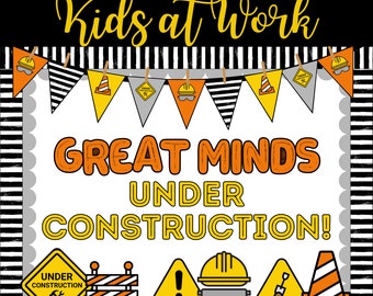 Classroom Bulletin Board Kit | Construction Worker & Builder Theme | Students Hard at Work | Printable Letter Sets | Hard Hat, Orange Cones