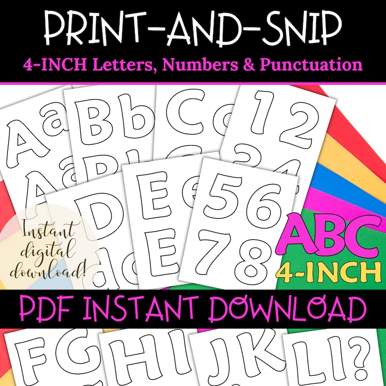 4 Inch Printable Bulletin Board Letters, Black Ink Outline, Teacher ...