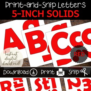 Conjunto de letras del tablón de anuncios rojo, descarga digital imprimible para maestros, carteles, pancartas y pantallas para clases y fiestas de bricolaje, letras de 5 pulgadas