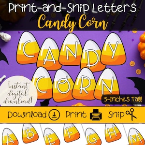 Candy Corn Decorative Letters | Printable Halloween Bulletin Board Letter Set | Fall Classroom Letters | Halloween Candy Shaped Decorations