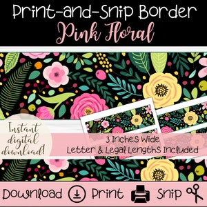 Floral Bulletin Board Border | Pink Floral Theme | Printable Border Strips for Teachers | Cute Trim for Classroom Display | Back to School