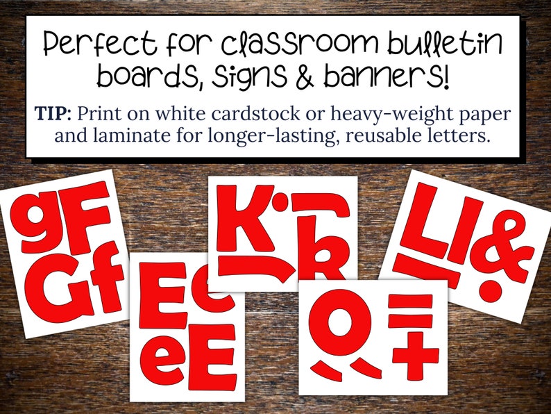 Red Bulletin Board Letter Set, Printable Digital Download for Teachers