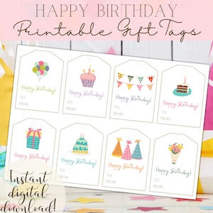 Druckbare Geburtstag Geschenkanhänger | Niedliche Geburtstagsfeier Designs | Druck & Geschenk | Geschenkartikel | Handgeschriebene Geschenkanhänger