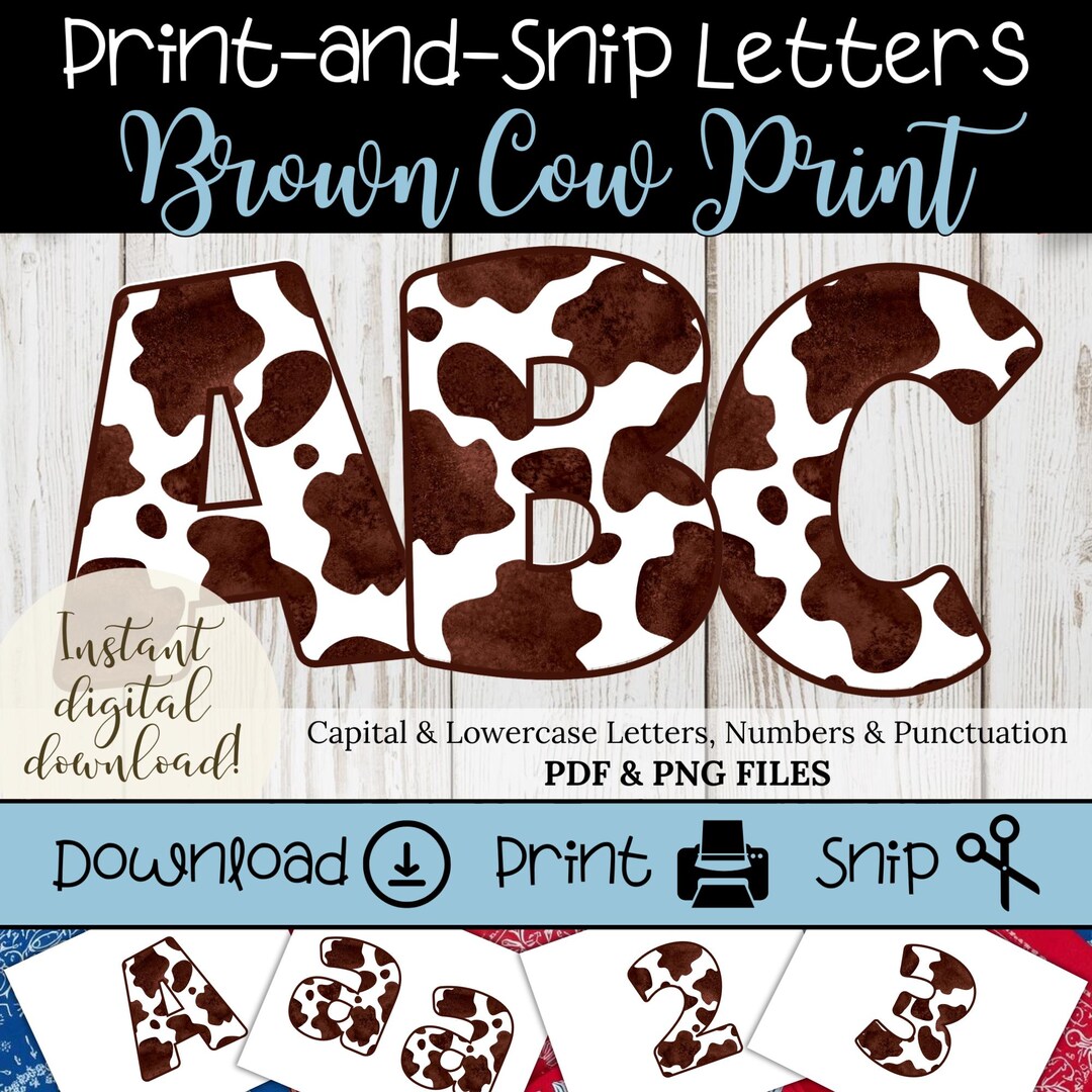 Cow Print Letters for Bulletin Board: Western Themed Classroom (PDF and ...