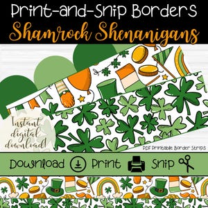St. Patrick&#39;s Day Bulletin Board Borders | Green Shamrock Theme | Printable Irish Themed Trim for Classroom | Teacher Holiday Border Idea