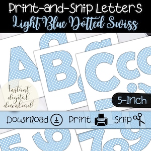 Cartas del tablón de anuncios azul bebé / Conjunto de cartas del tablón de anuncios imprimible / Suizo punteado azul claro / Letras de lunares para maestros / Signo de bricolaje