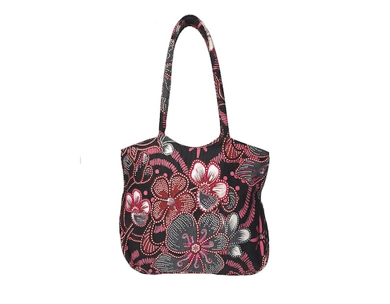 Black Flower Power Canvas Shopper Bag