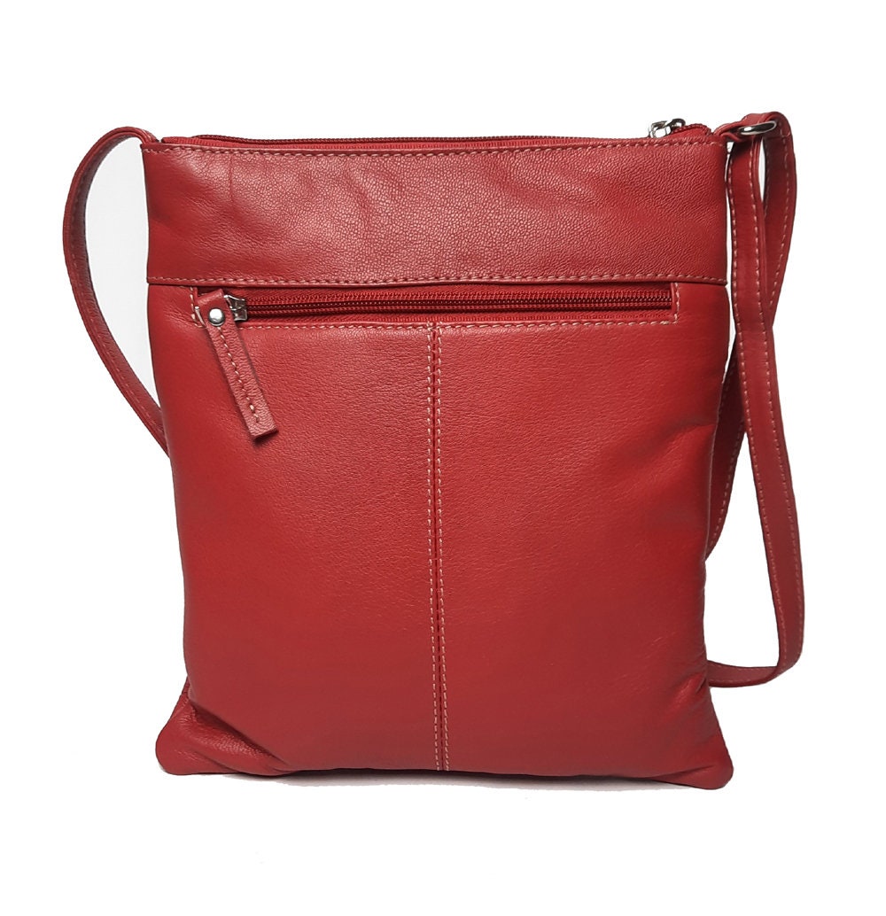 Red Leather Stitch Across Body Bag - Etsy UK