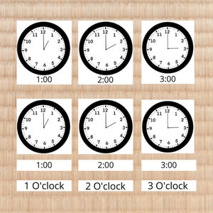 Può includere: Sei orologi analogici in bianco e nero che mostrano le ore 1:00, 2:00 e 3:00. Gli orologi sono disposti in due file di tre. Il testo sotto gli orologi dice "1 ora", "2 ore" e "3 ore".