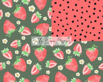 Strawberry Seamless Pattern with Matching Coordinate, Watercolor Strawberry Seamless Patterns, Fruit Seamless, Summer seamless file, Fruit