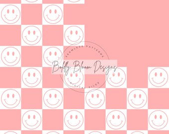 Pink Checkered Smile Seamless Pattern, Checkered Seamless Pattern, Retro Smile Seamless Patterns, Retro Seamless, Smiles seamless file