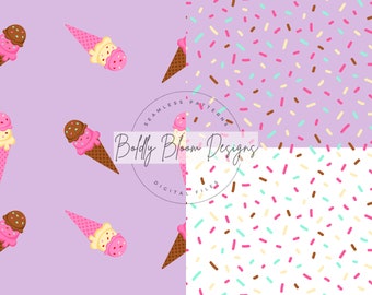 Ice cream cone seamless pattern with 2 Matching Sprinkles Coordinates, ice cream seamless, ice cream cone pattern, ice cream pattern