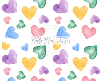 Watercolor Hearts Seamless Pattern, girls seamless pattern, hearts seamless, heart seamless, watercolor seamless pattern